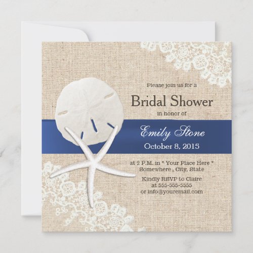 Rustic Burlap Sand Dollar  Starfish Bridal Shower Invitation