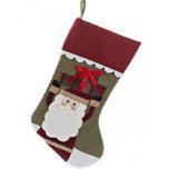 Rustic Burlap Santa Christmas Stocking<br><div class="desc">The front of the stocking features burlap textured material that adds charm and warmth to your décor. The sage greens, reds, and creams in this stocking are stitched together with gold thread. The stocking measures 19 inches long from the tip of the cuff to the toe. . . plenty of...</div>