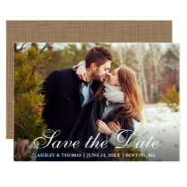 Rustic Burlap Save the Date Couple Photo Invitation