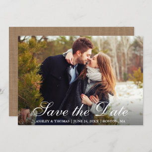 Rustic Burlap Save the Date Couple Photo Invitation