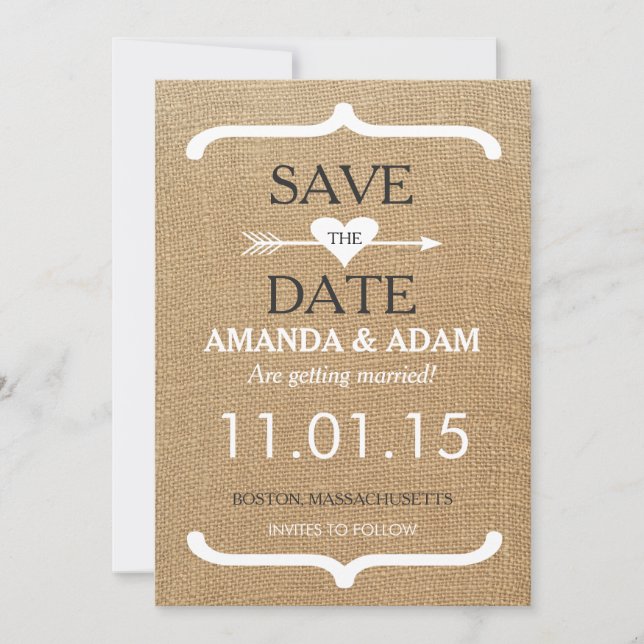 Rustic Burlap Save the Date Postcard (Front)