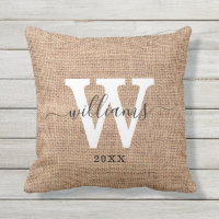 Rustic Burlap Script Name Family Monogram Initial