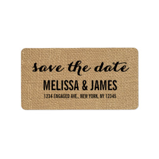 Rustic Burlap Script Save the Date Label