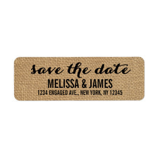 Rustic Burlap Script Save the Date Label