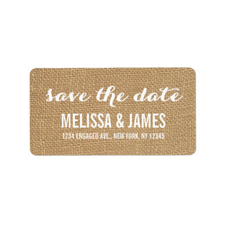 Rustic Burlap Script Save the Date Label