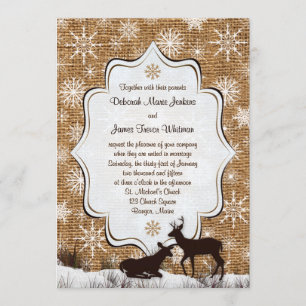 Rustic Burlap, Snowflakes and Deer Wedding Invite