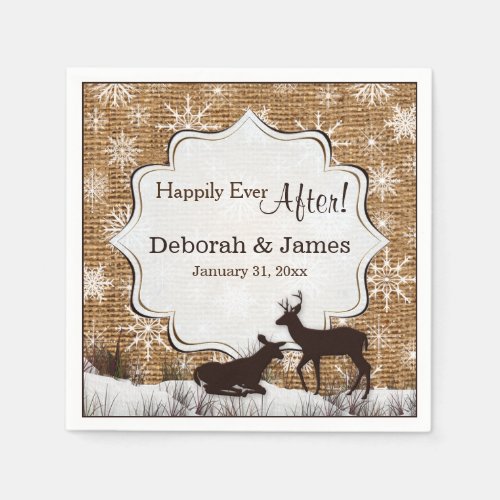 Rustic Burlap Snowflakes and Deer Wedding Napkins