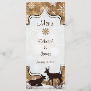 Rustic Burlap, Snowflakes & Deer Wedding Menu Card