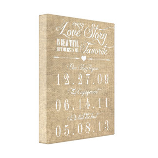Rustic Burlap Story Wedding Date Canvas