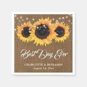Rustic Burlap String Lights Sunflower Wedding Napkins