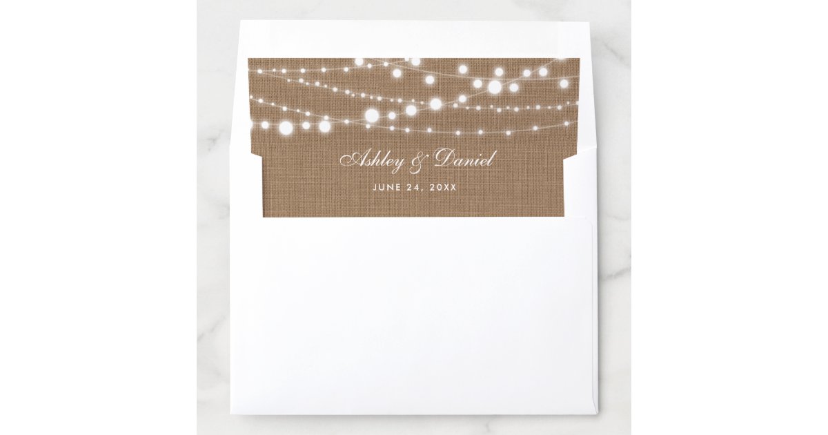 Rustic Burlap String Lights Wedding Envelope Liner | Zazzle