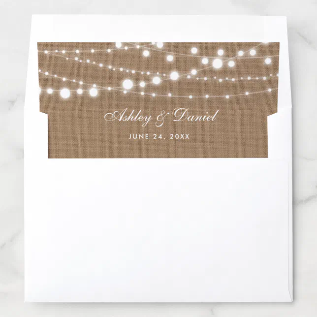Rustic Burlap String Lights Wedding Envelope Liner | Zazzle