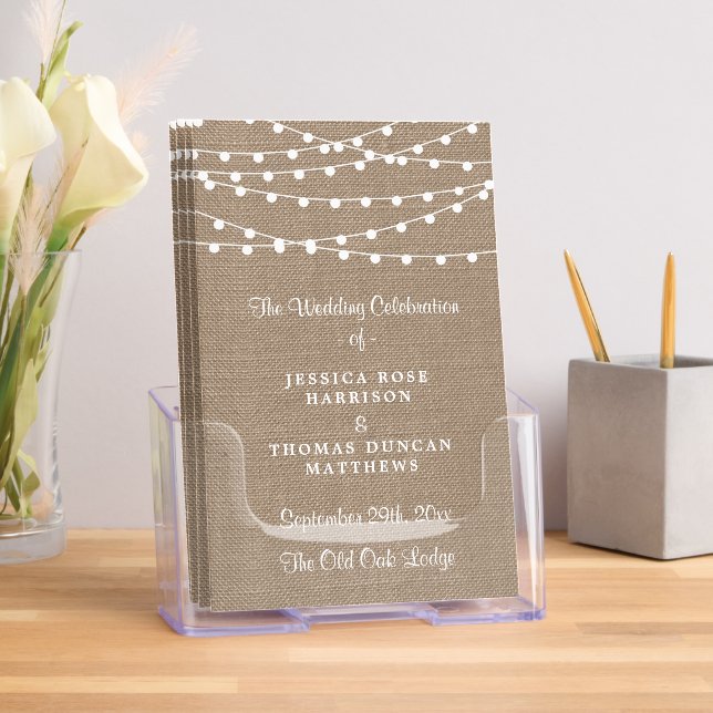 Rustic Burlap String Lights Wedding Program Brochure (Insitu)