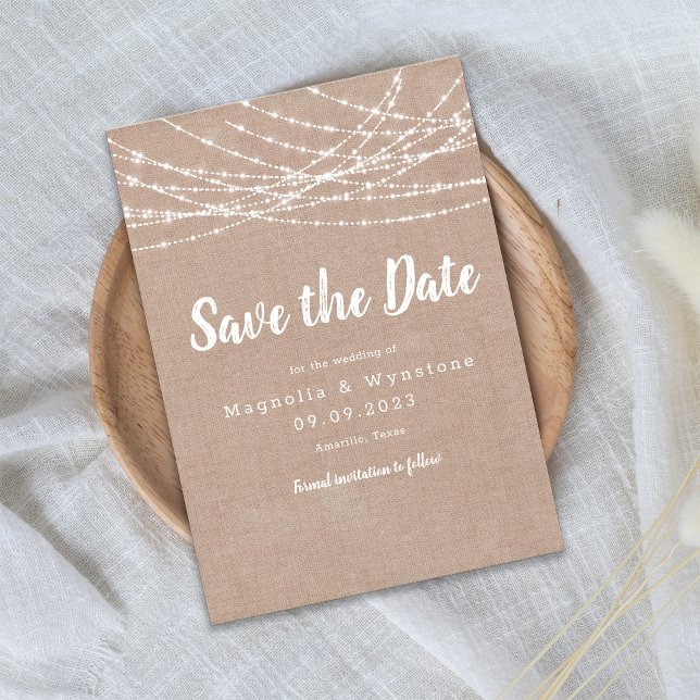 Rustic Burlap String Lights Wedding Save the Date (Creator Uploaded)