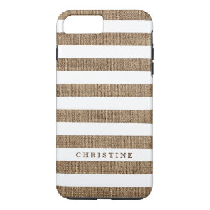Rustic Burlap Striped Monogram Name iPhone 8 Plus/7 Plus Case