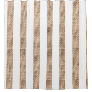 Rustic Burlap Stripes Farmhouse Shower Curtain