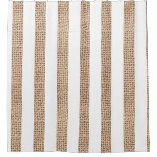 Rustic Burlap Stripes Farmhouse Shower Curtain