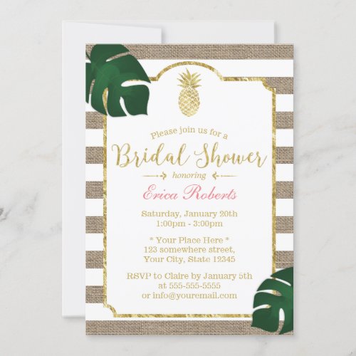 Rustic Burlap Stripes Pineapple Bridal Shower Invitation