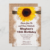 Rustic Burlap Sunflower Birthday Party Invitations (Front/Back)