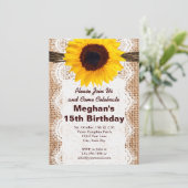 Rustic Burlap Sunflower Birthday Party Invitations (Standing Front)