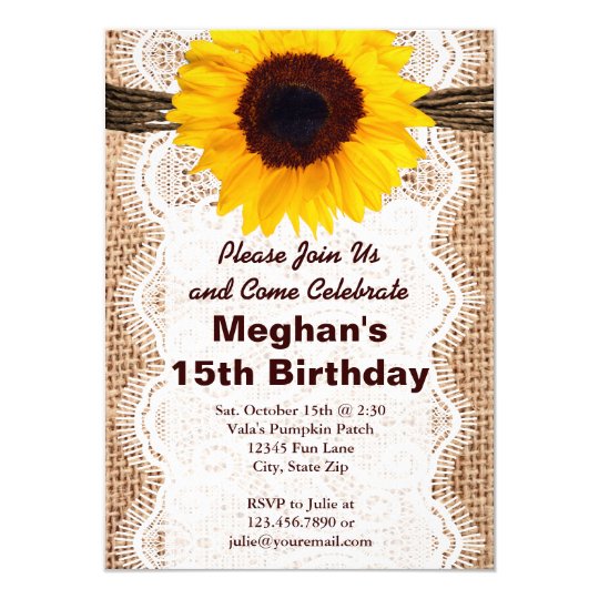 rustic burlap sunflower birthday party invitations zazzle com