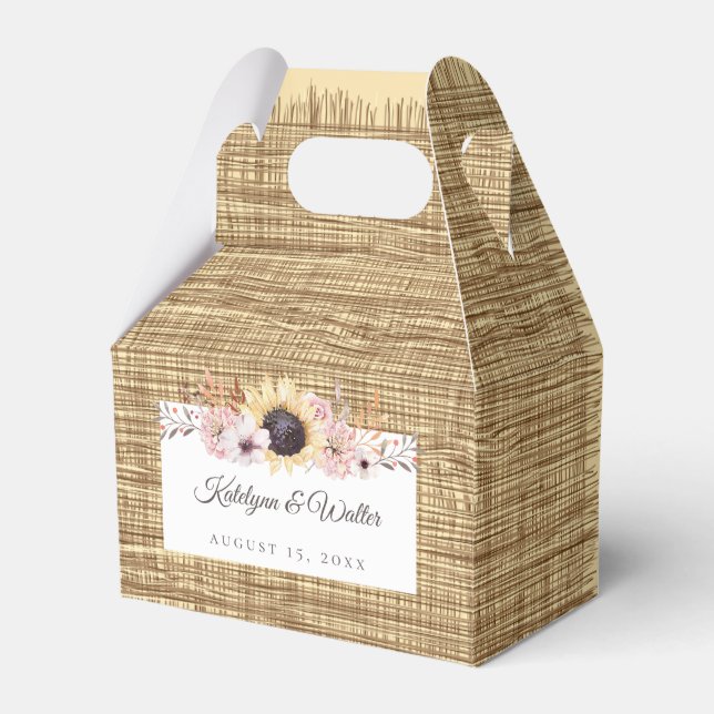 Rustic Burlap Sunflower Bouquet Wedding Favor Boxes (Front Side)