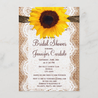 Rustic Burlap Sunflower Bridal Shower Invitations