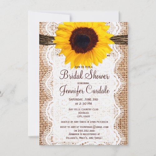 Rustic Burlap Sunflower Bridal Shower Invitations