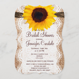 Rustic Burlap Sunflower Bridal Shower Invitations
