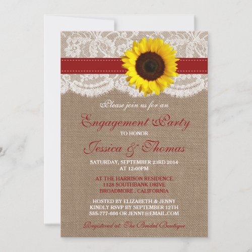 Rustic Burlap Sunflower Engagement Party Or Shower Invitation