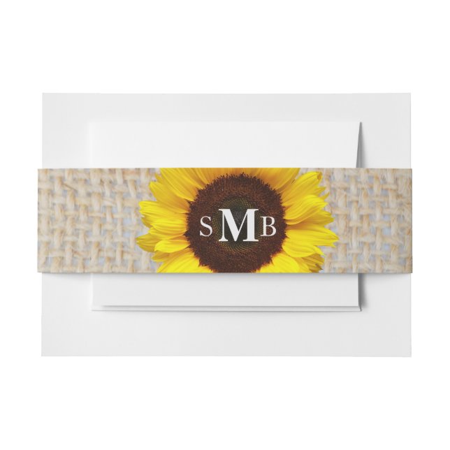Rustic Burlap Sunflower Personalized Invitation Belly Band (Front Example)