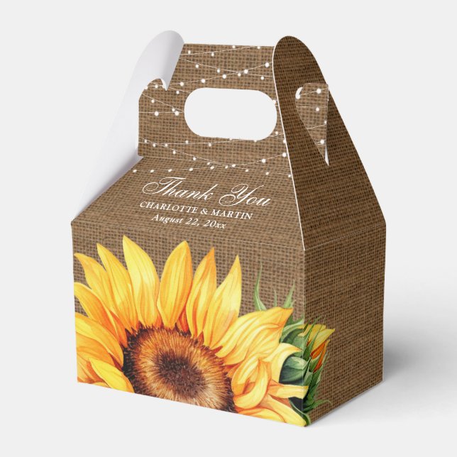 Rustic Burlap Sunflower Wedding Favor Box (Front Side)