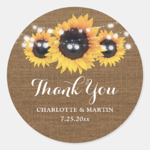 Rustic Burlap Sunflower Wedding Favor Classic Round Sticker