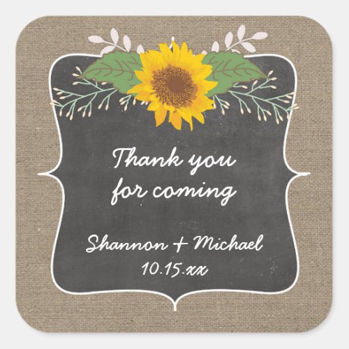 Rustic Burlap Sunflower wedding favor sticker