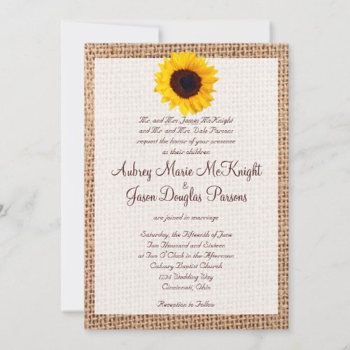 Rustic Burlap Sunflower Wedding Invitations