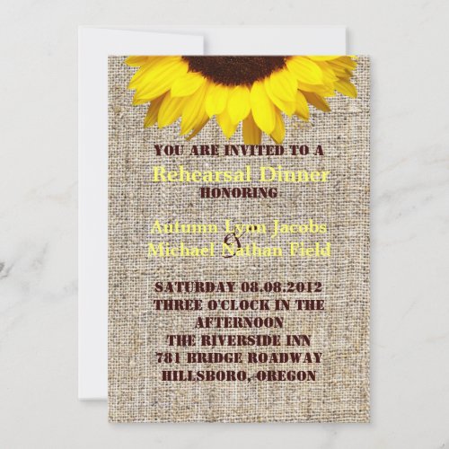 vintage country burlap  yellow sunflower wedding personalized invites