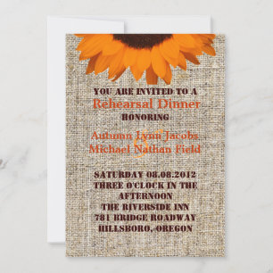 Rustic Burlap Sunflower Wedding rehearsal dinner Invitation