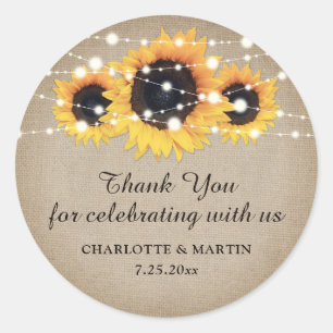 Rustic Burlap Sunflower Wedding Thank You Stickers