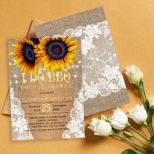 Rustic burlap sunflowers I DO BBQ couple shower Invitation