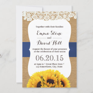 Rustic Burlap Sunflowers Laced Wedding Invitation