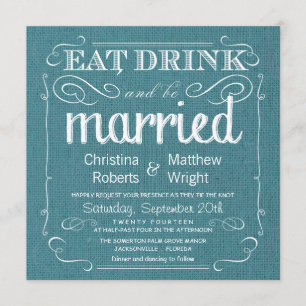 Rustic Burlap Teal Blue Wedding Invitations