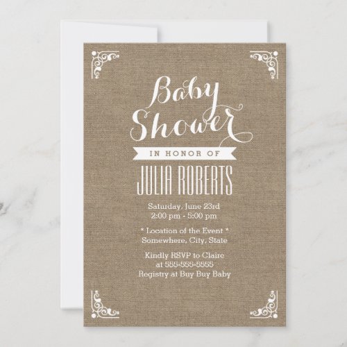 Rustic Burlap Texture Baby Shower Invitations