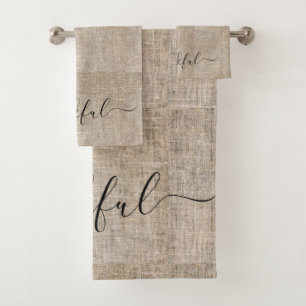 Rustic Burlap Thankful Thanksgiving Farmhouse Bath Towel Set