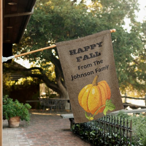 Rustic Burlap Thanksgiving Autumn Pumpkin House Flag