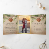 Rustic Burlap Tropical Palm Leaf Seashell Wedding Tri-Fold Invitation (Inside)