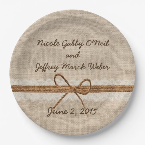 Rustic Burlap Twine Country Wedding Paper Plates