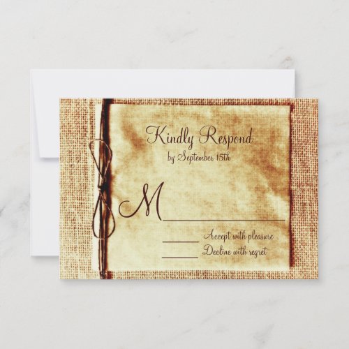 Rustic Burlap Twine Distressed Wedding RSVP Cards