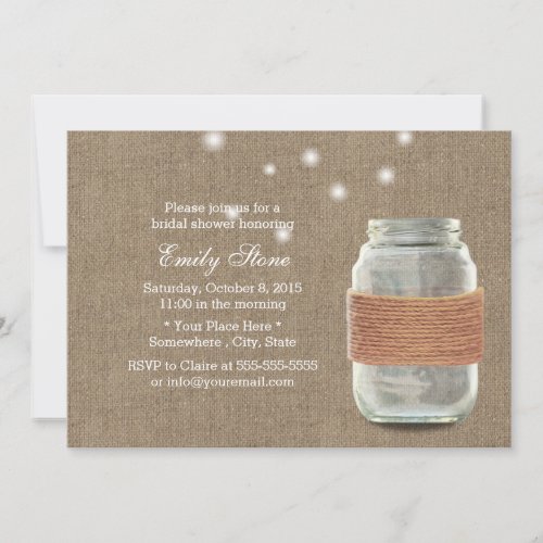 Rustic Burlap Twine &amp; Mason Jar Bridal Shower 5x7 Paper Invitation Card