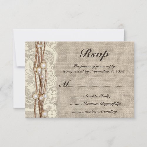 Rustic Burlap Twine Pearls Wedding Invitation
