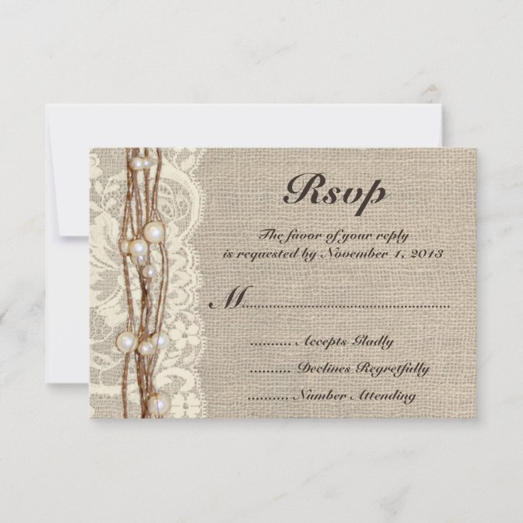 Rustic Burlap Twine Pearls Wedding Invitation Zazzle